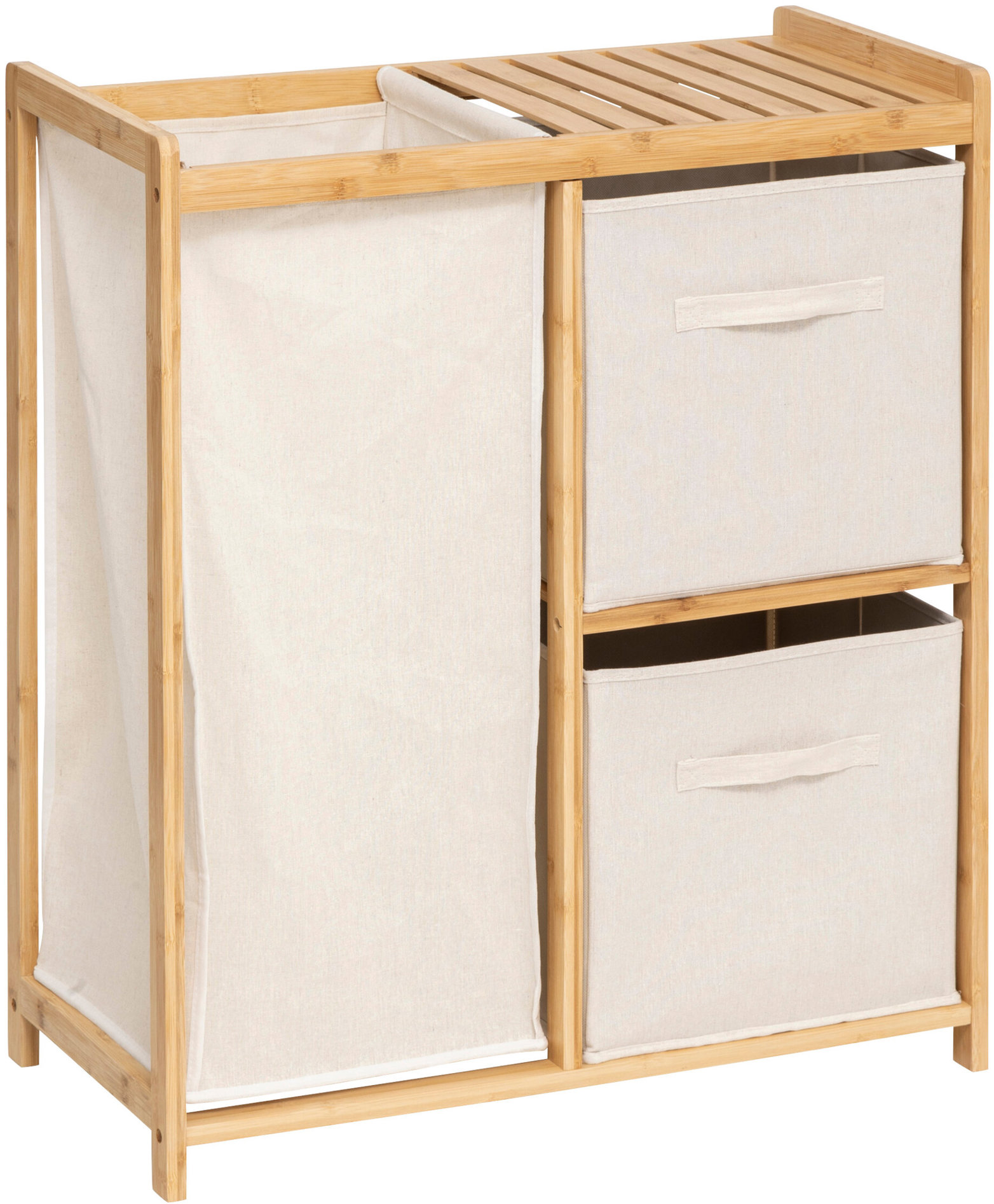 5five Simply Smart Bambusový regál s košem na prádlo Tidy Box a úložnými boxy, 66 × 33,3 × 78,5 cm