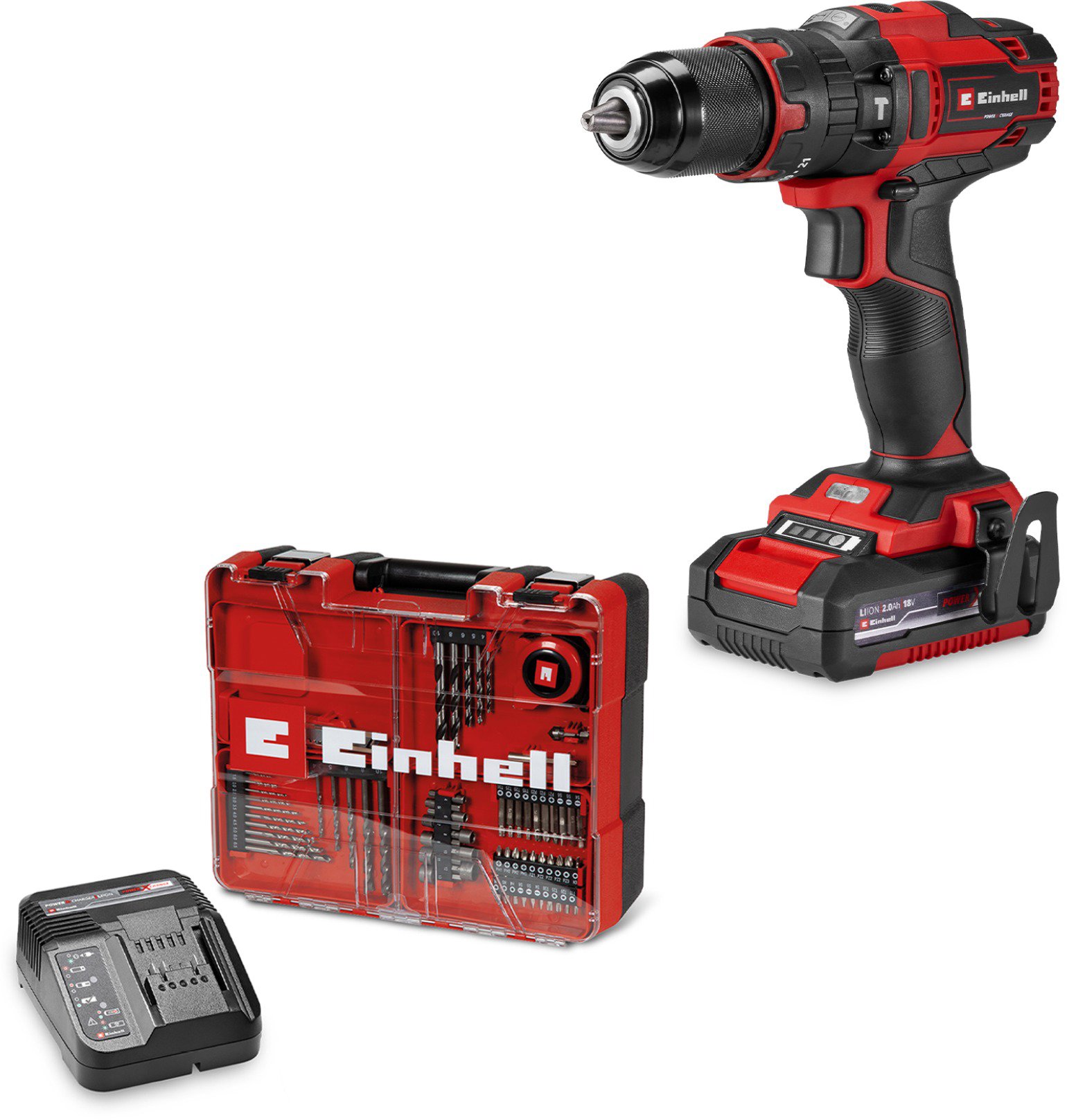 EINHELL Vrtačka AKU s příklepem TE-CD 18/40 Li-i + 64 ks sada příslušenství 4514325 (1x2 Ah)