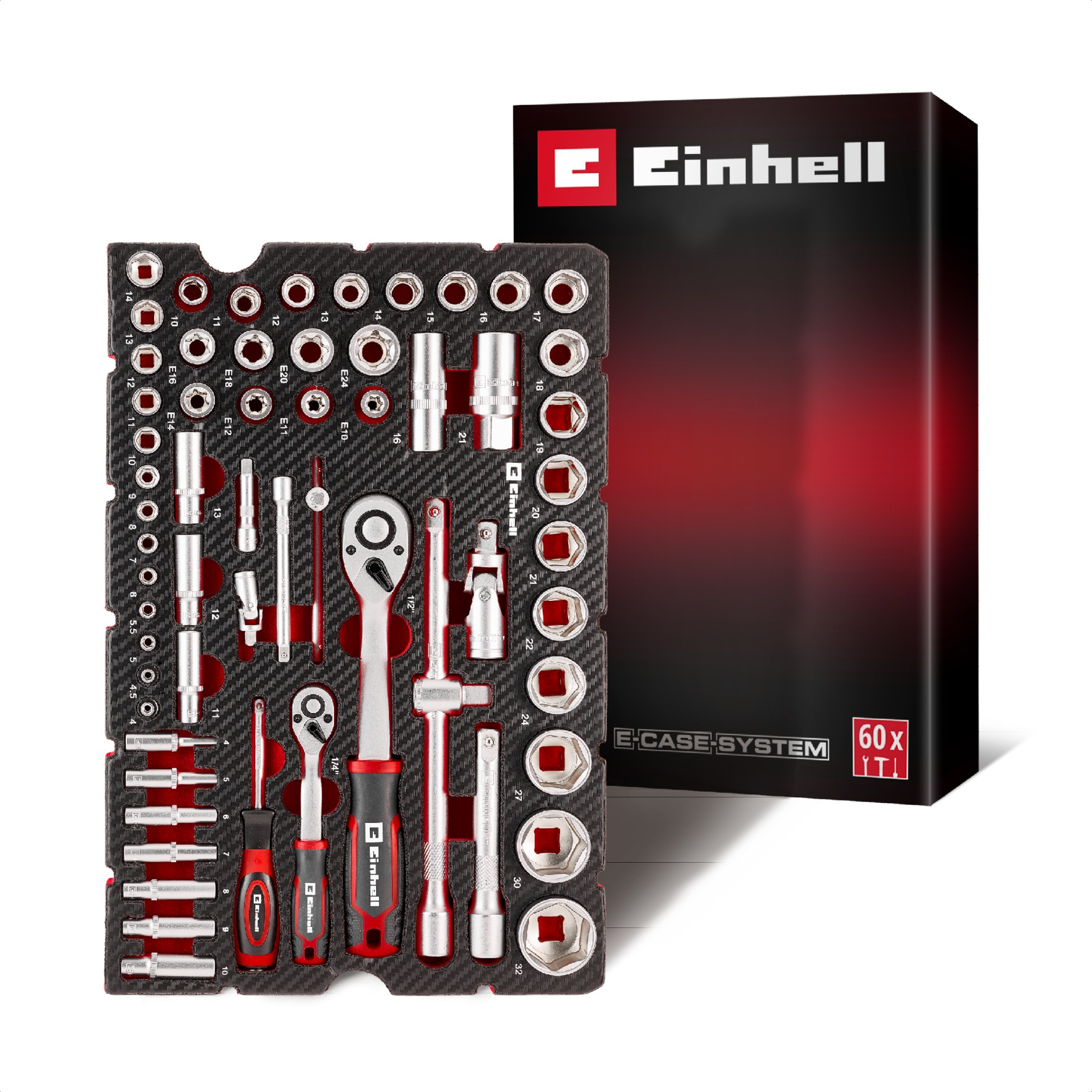 EINHELL E-Case Vložka do kufrů - Sada nástrčných klíčů a ráčen 60 ks, 49370520