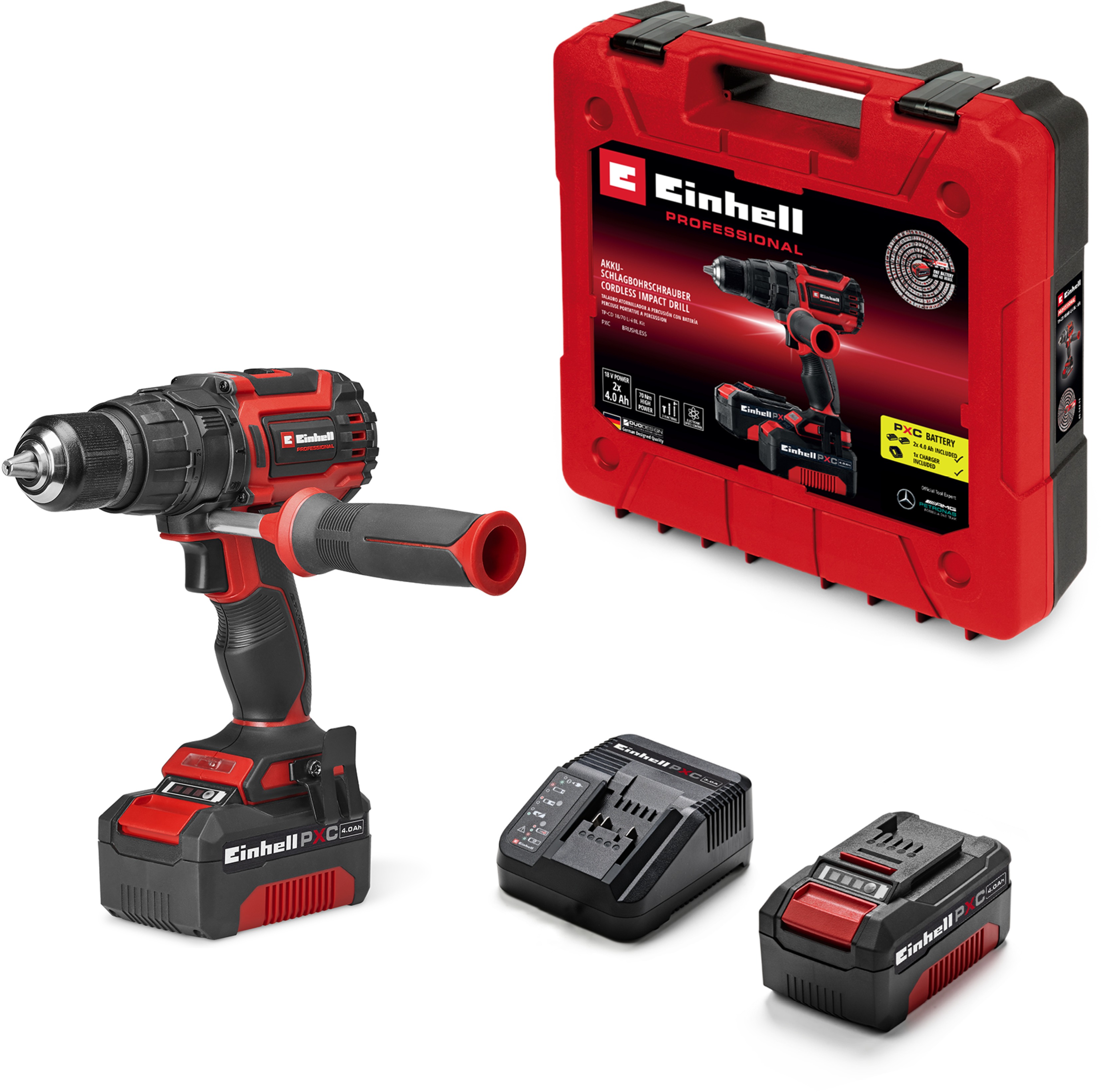 EINHELL Professional Vrtačka s příklepem AKU TP-CD 18/70 Li-i BL Kit 4514236 (2x4 Ah)