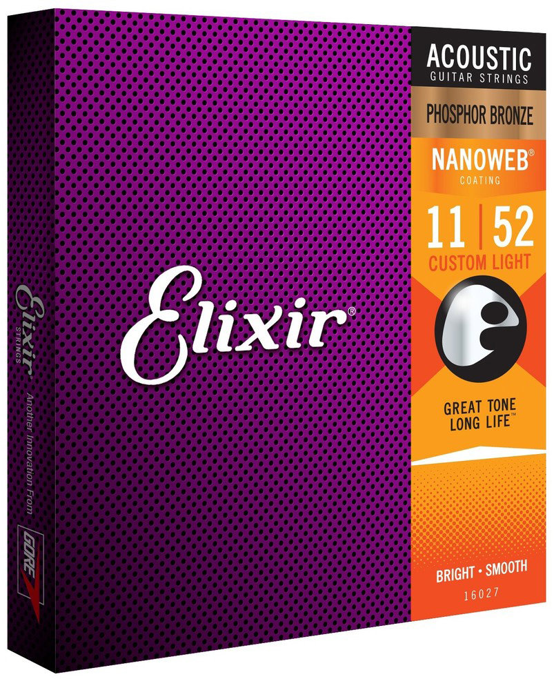 Elixir 16027 Nanoweb Phosphor Bronze 11-52 Custom Light