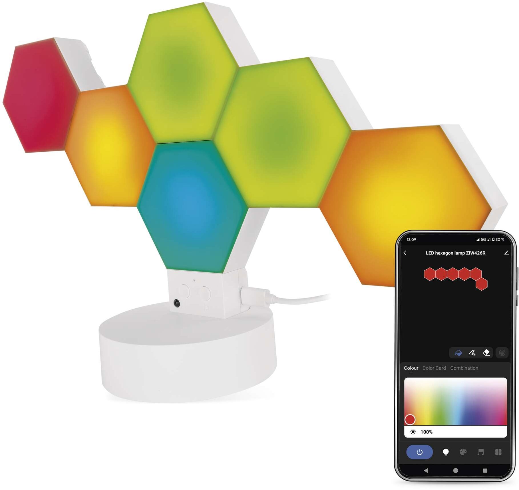 EMOS GoSmart LED Hexagon stolní lampa bílá, 6 dílů, 5,5 W, RGBIC stmívatelná, Wi-Fi