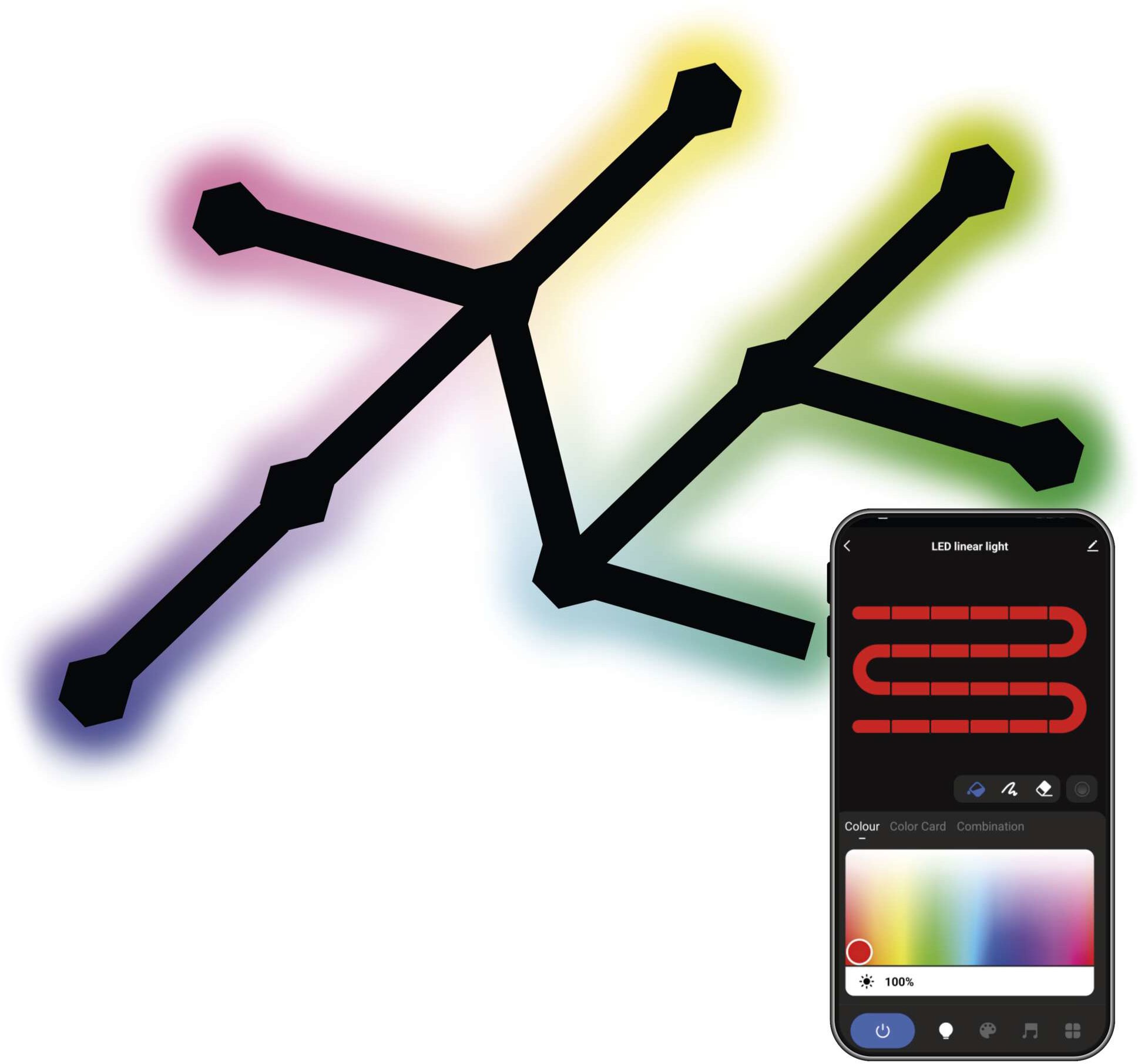 EMOS GoSmart LED Lines černé, 9 dílů, 34 W, RGBIC stmívatelné, Wi-Fi