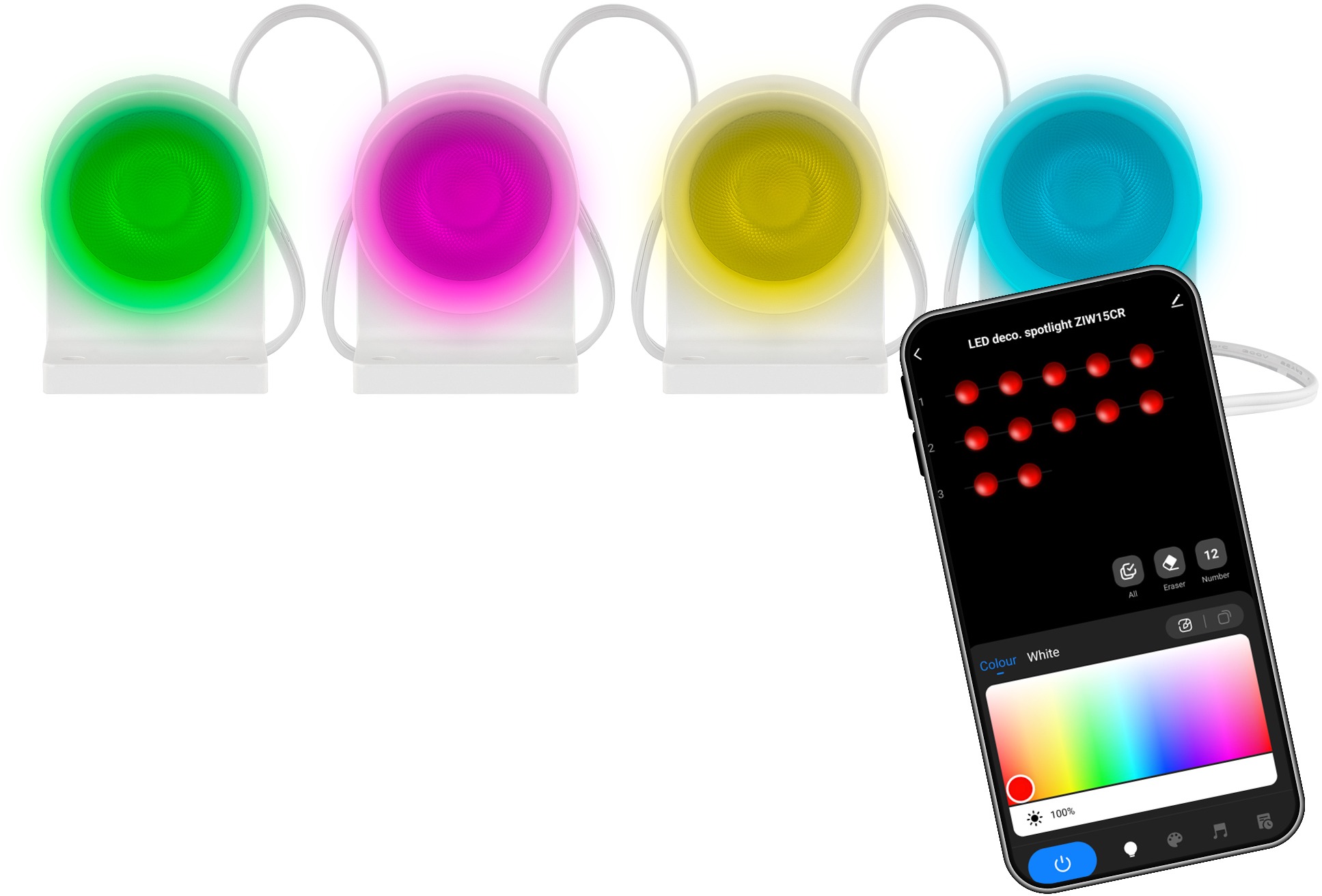 EMOS GoSmart LED bodové svítidlo Rozšiřujicí sada – 85 cm, 4 díly, RGBIC+CCT, stmívatelné, Wi-Fi