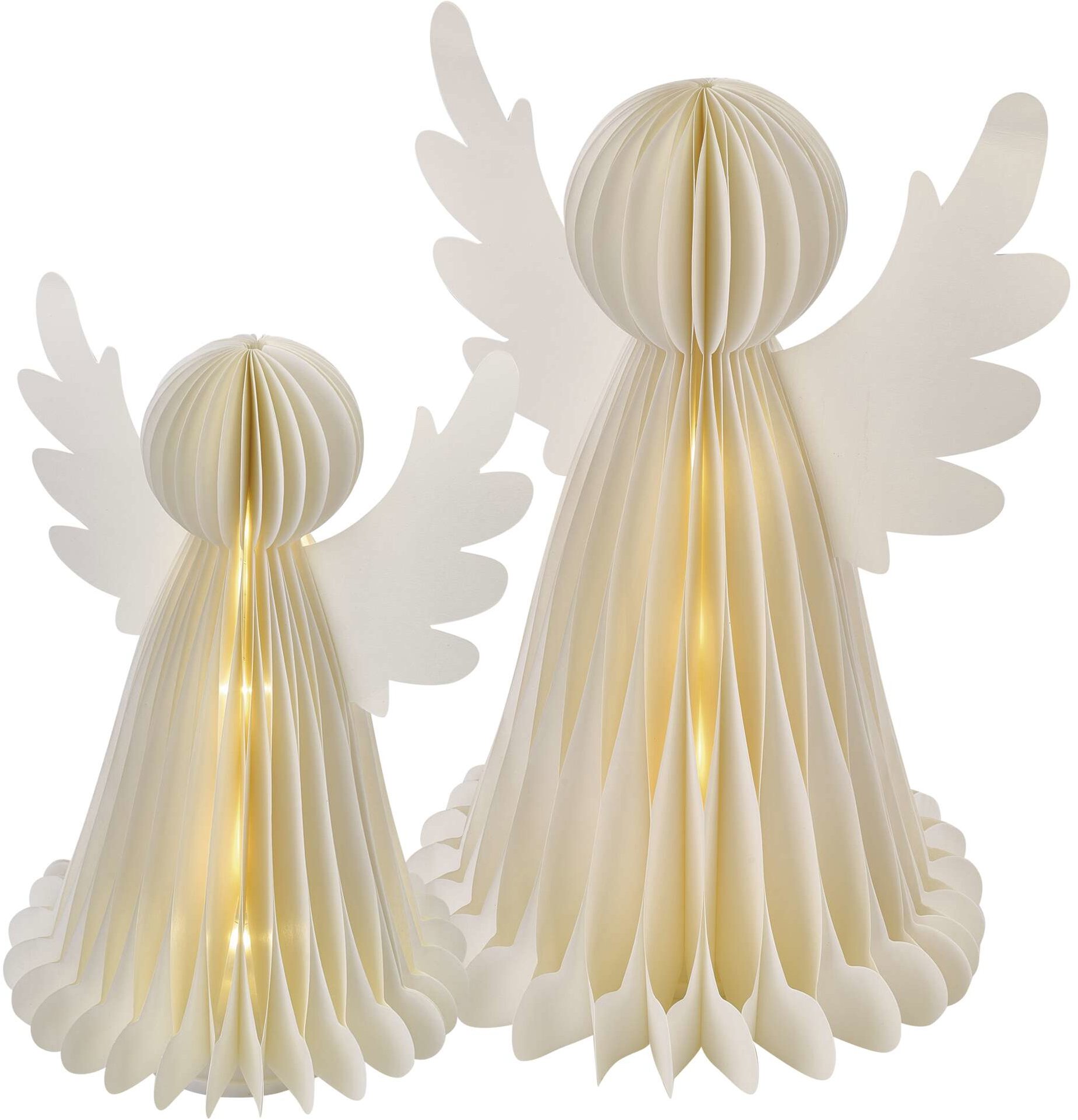EMOS LED vánoční papíroví andělé se stojánkem, 2 ks, 28/38 cm, vnitřní, časovač