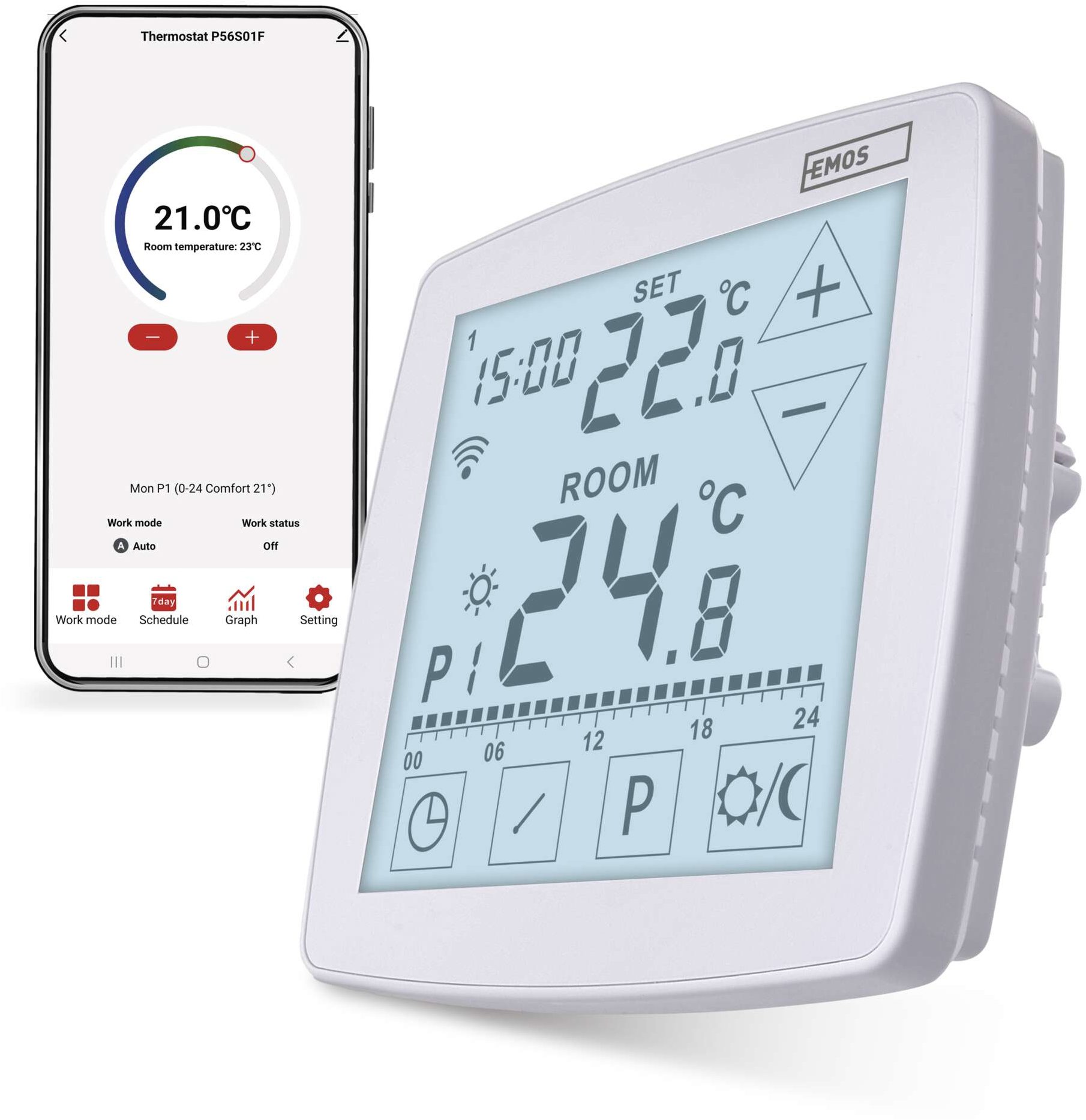 EMOS GoSmart P56S01F pokojový + podlahový, programovatelný, drátový, Wi-Fi, podomítkový