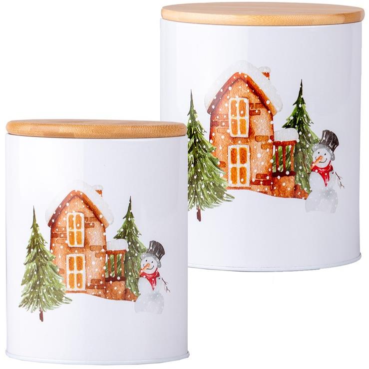 Emocio Plechová kulatá dóza Vánoční čas, set 2 ks, 110 × 140/135 × 165 mm
