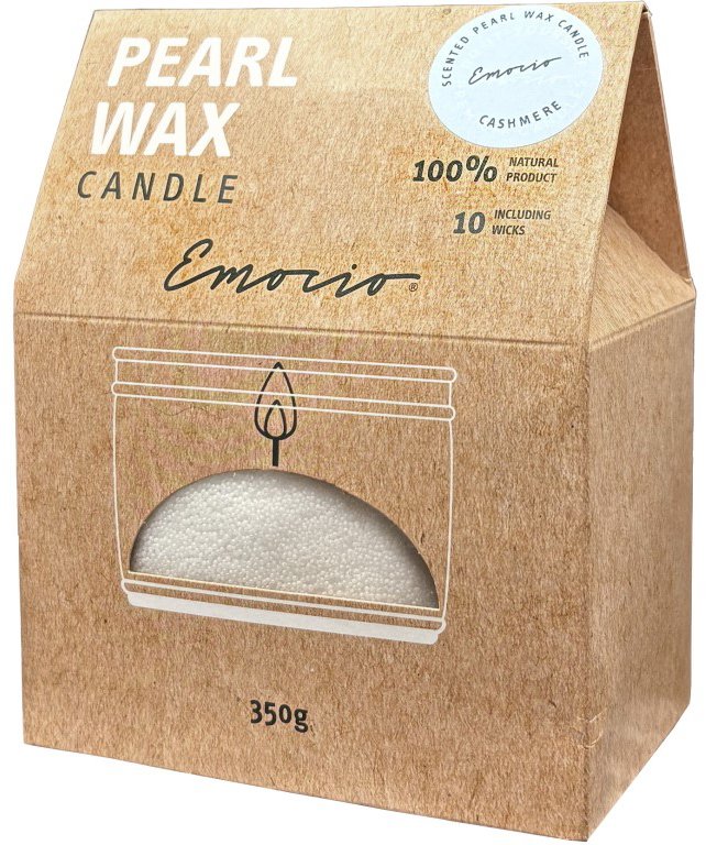 Emocio Sypaný vosk 350 g Cashmere + 10 ks knotů, vonná bílá