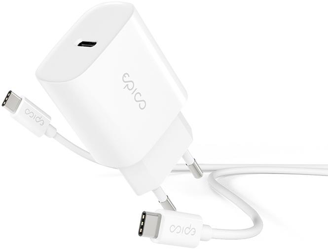 Epico 20W PD Charger Bundle with USB-C to USB-C Cable 1,2m - bílá