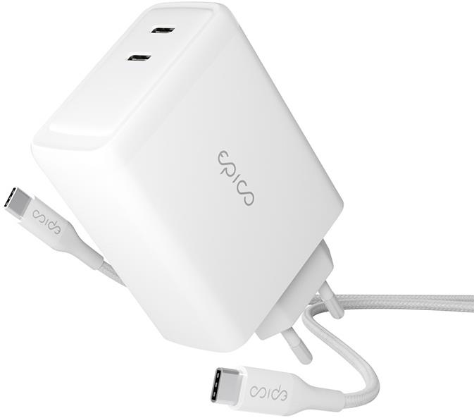 Epico 100W GaN síťová nabíječka s 2m USB-C kabelem - bílá