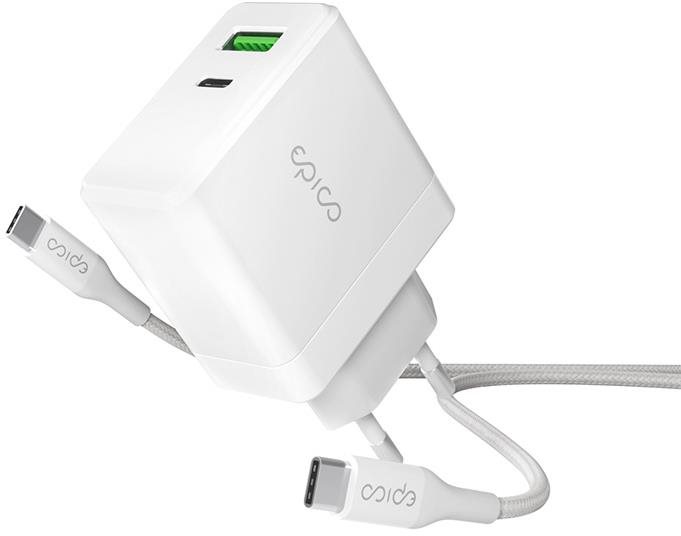 Epico 65W GaN síťová nabíječka s 2m USB-C na USB-C kabelem - bílá