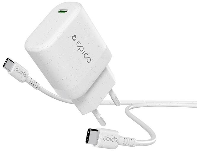 Epico Resolve 30W GaN síťová nabíječka s 1.2m USB-C kabelem - bílá