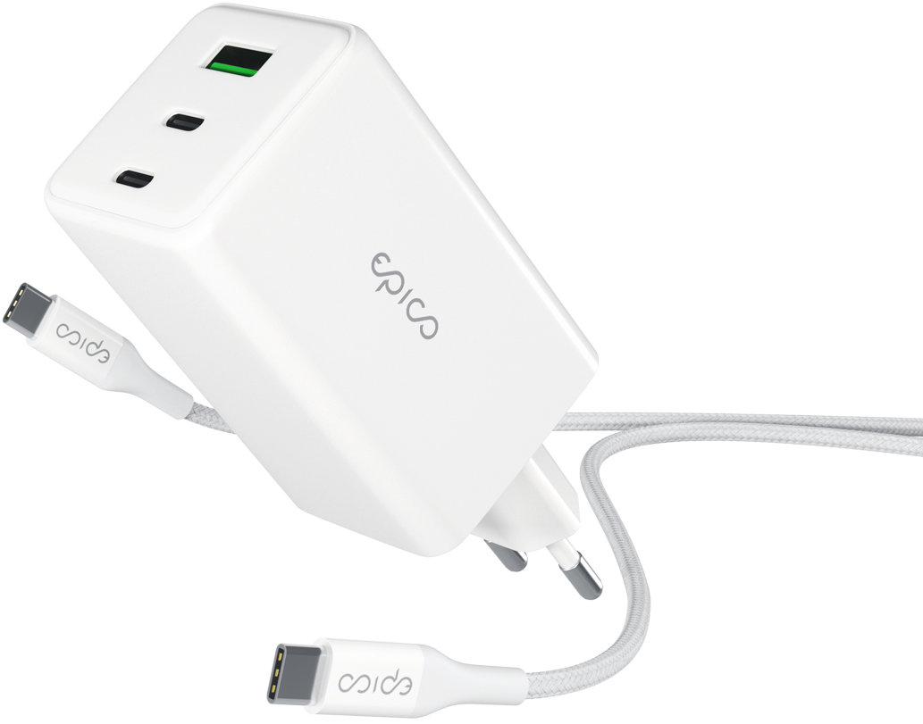 Epico UltraBoost GaN 100W síťový adaptér EA100 s 1,2m USB-C na USB-C kabelem - bílá