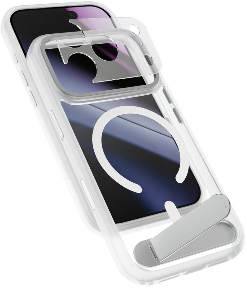 Epico HeroStand Pro Mag+ Case iPhone 17 Pro Max/18 Pro Max se skládacím stojánkem - matná transparen