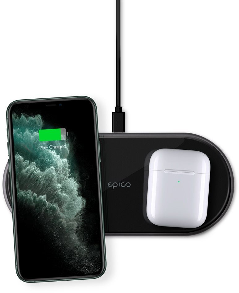 Epico ultratenká duální bezdrátová nabíječka s adaptérem v balení - černá