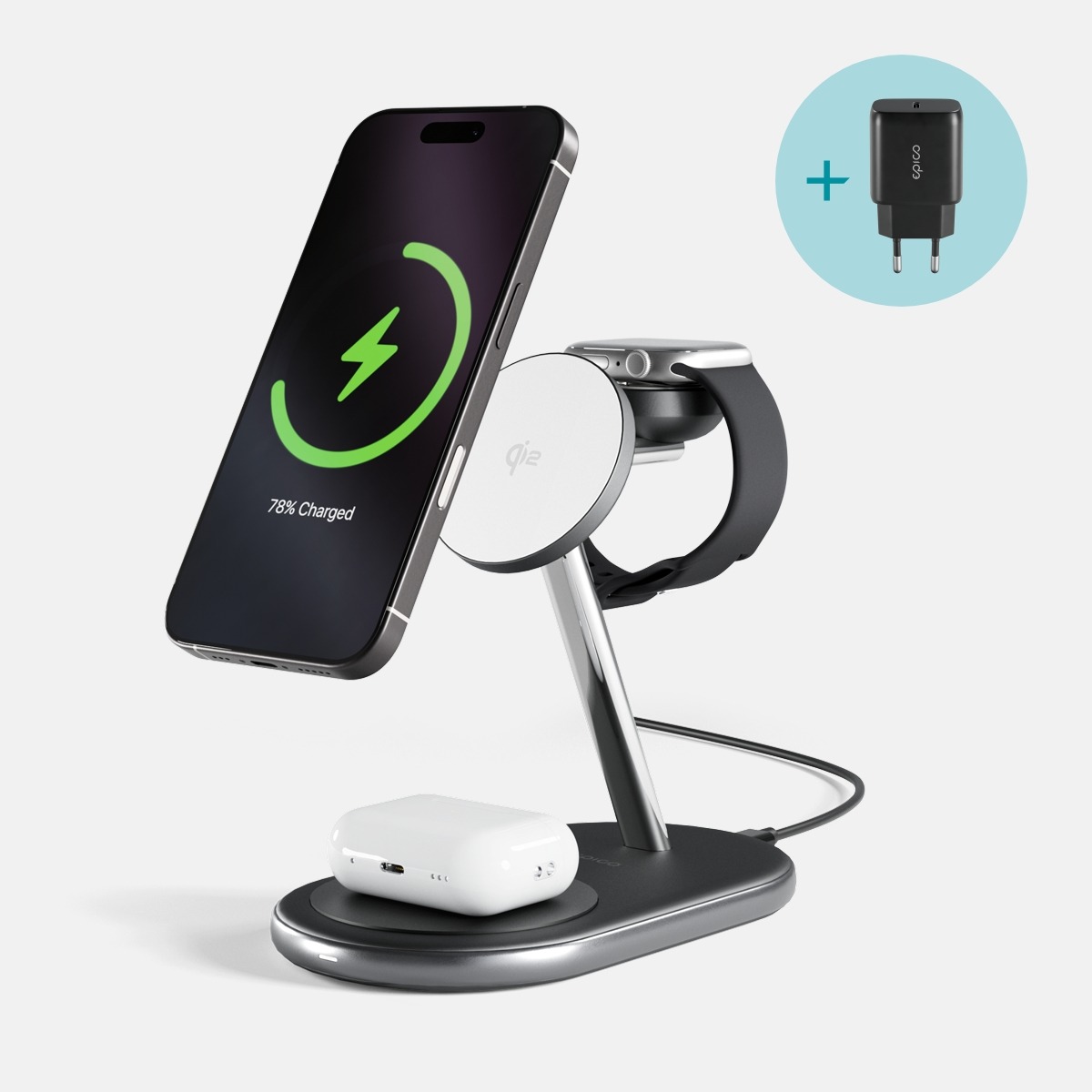Epico UltraBase Qi2 3in1 Mag+ bezdrátový nabíjecí stojánek EX60 - černá