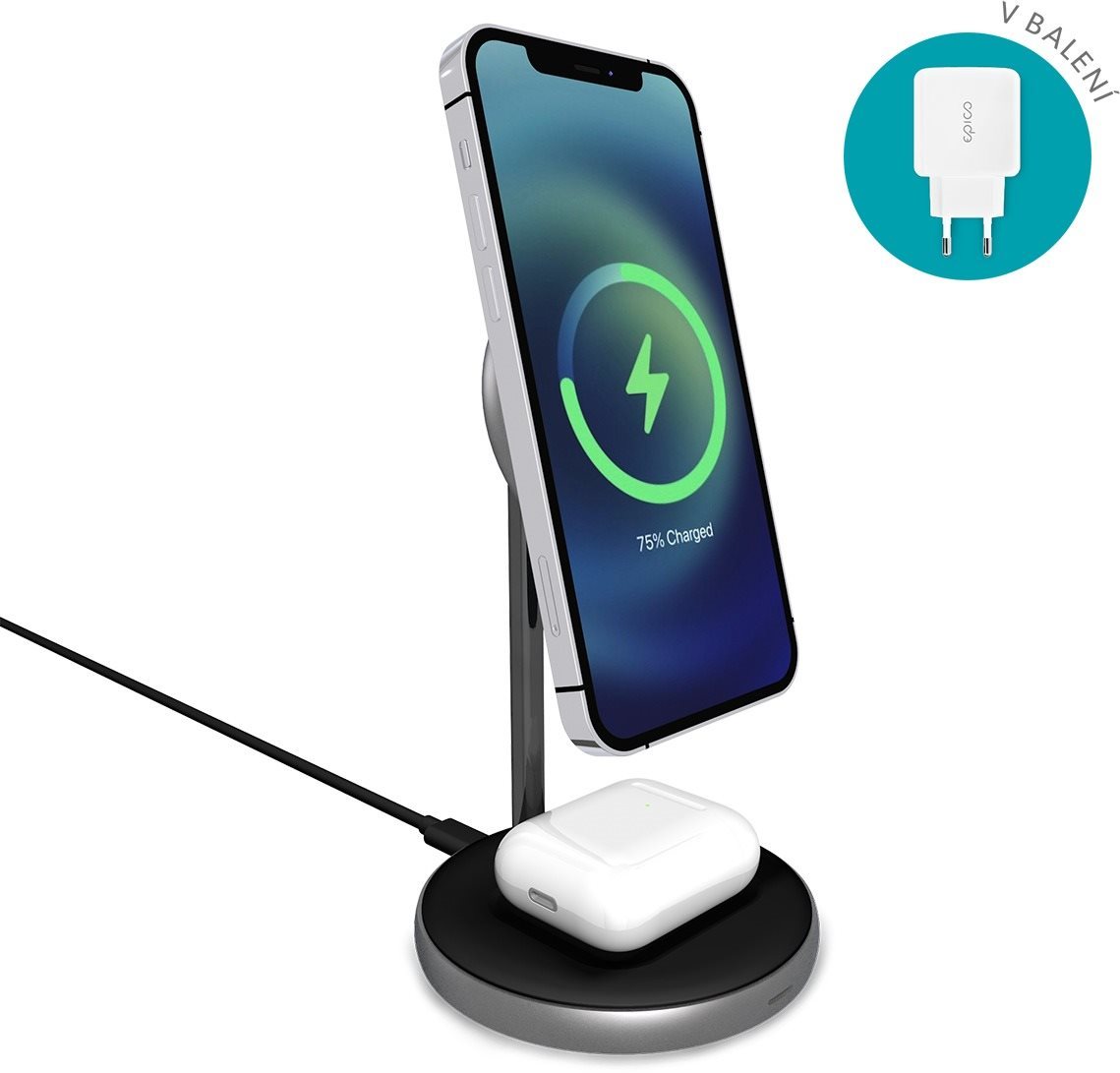 Epico 2in1 bezdrátová nabíječka s podporou uchycení MagSafe - černá