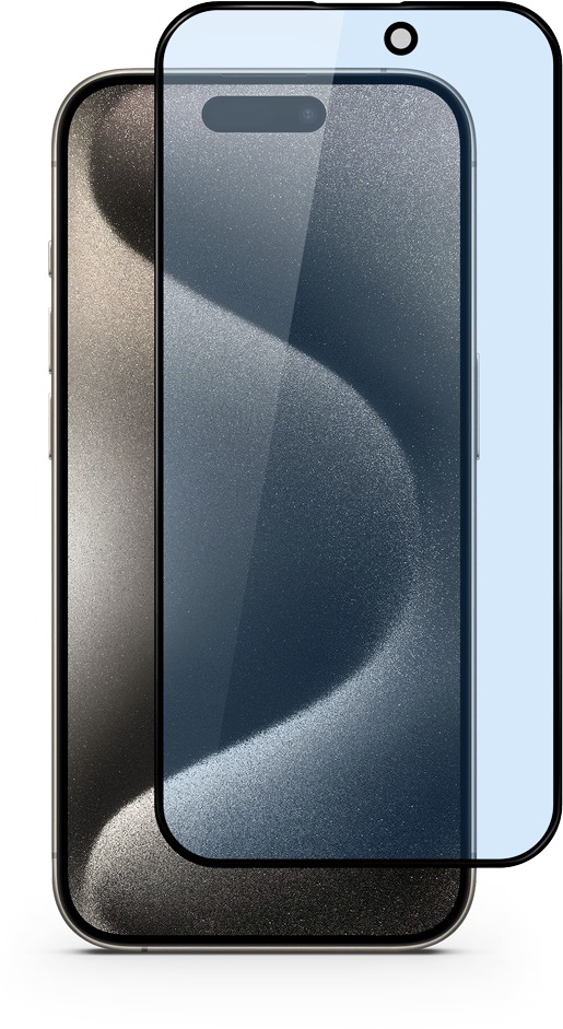 Epico 3D+ ochranné sklo s filtrem proti modrému světlu pro iPhone 15 - s aplikátorem