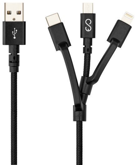 Epico opletený kabel 3in1 (USB-C, MicroUSB a Lightning to USB-A) - černý