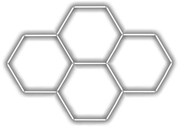 Escape6 Kompletní LED hexagonové svítidlo bílé 6500 K, rozměr 4 elementy 241 × 168 cm