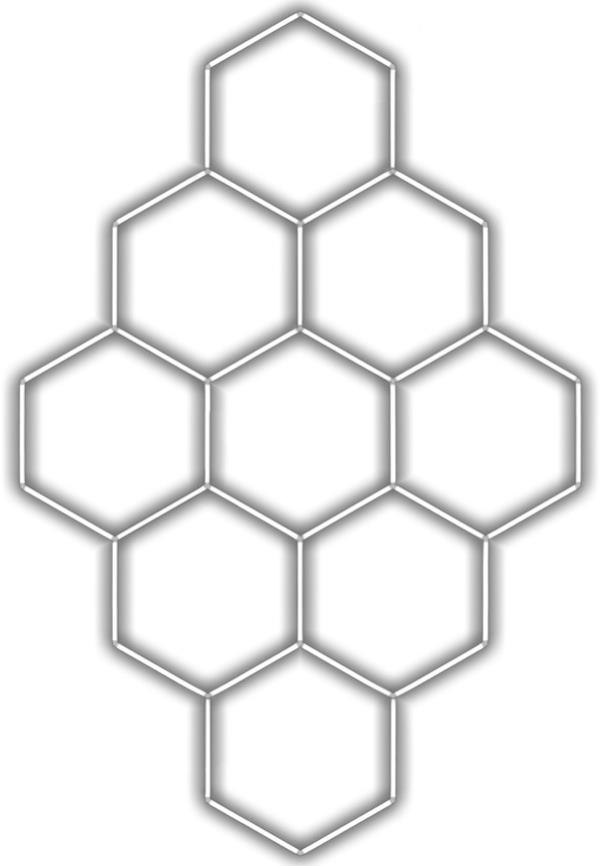 Escape6 Kompletní LED hexagonové svítidlo bílé 6500 K, rozměr 9 elementů 246 × 386 cm