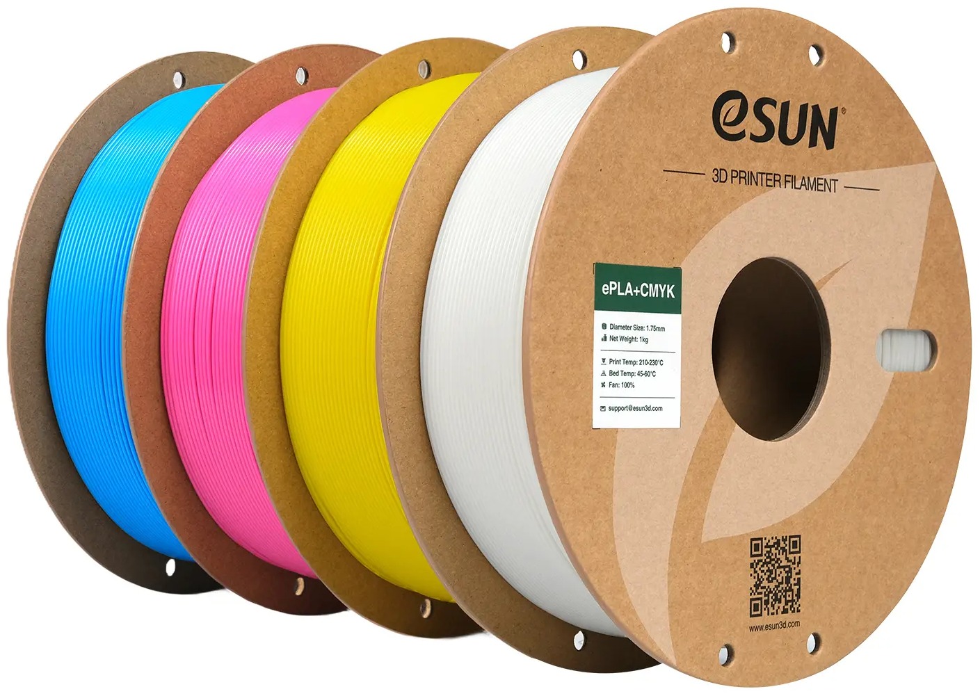 Filament eSUN PLA+CMYK 4x1kg v barvách Cyan, Yellow, White, Magenta