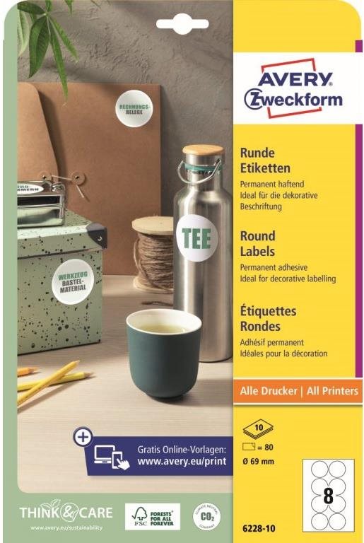 Kulaté samolepící etikety Avery Zweckform 6228-10
