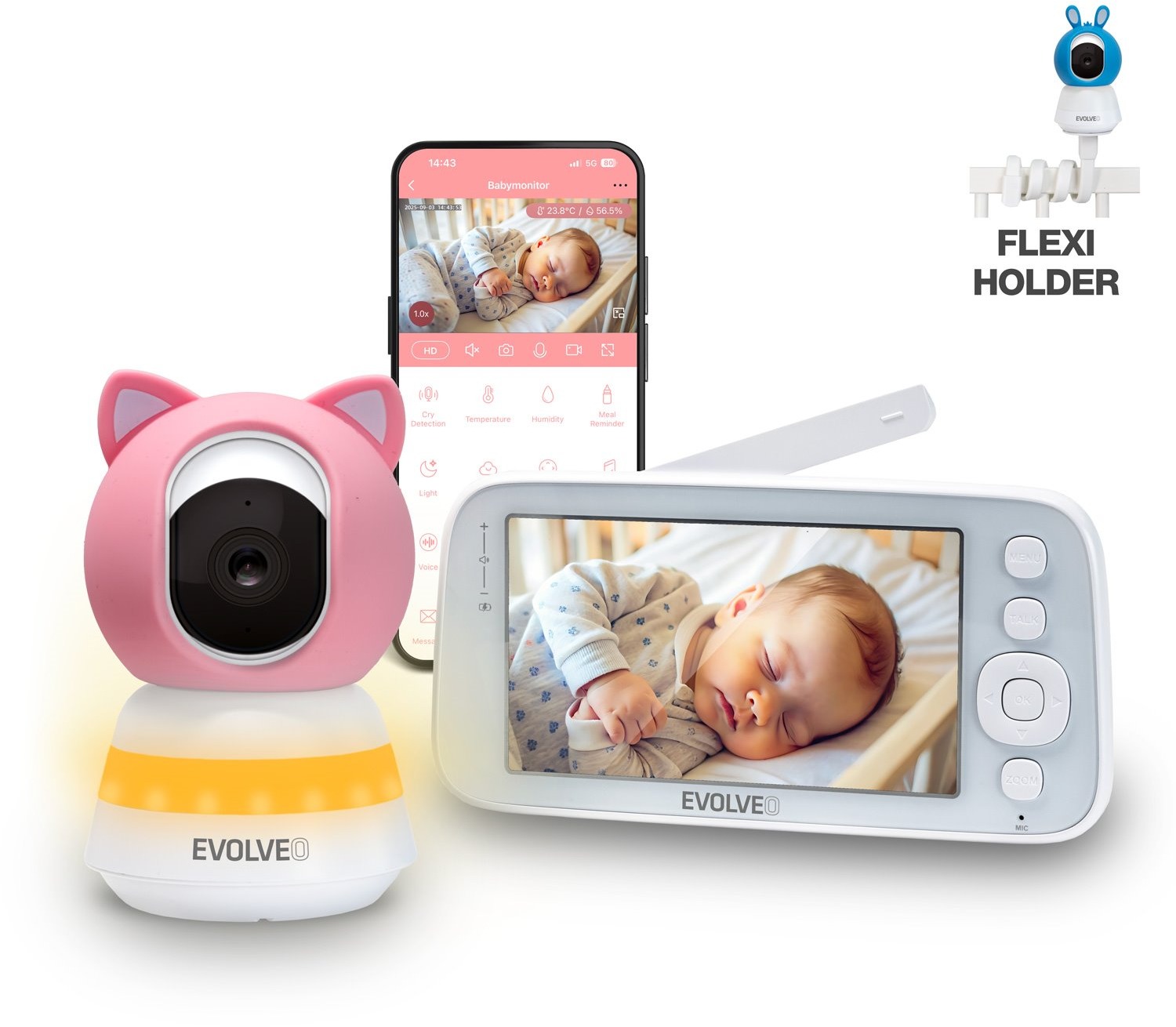 EVOLVEO Baby Monitor N5, růžová