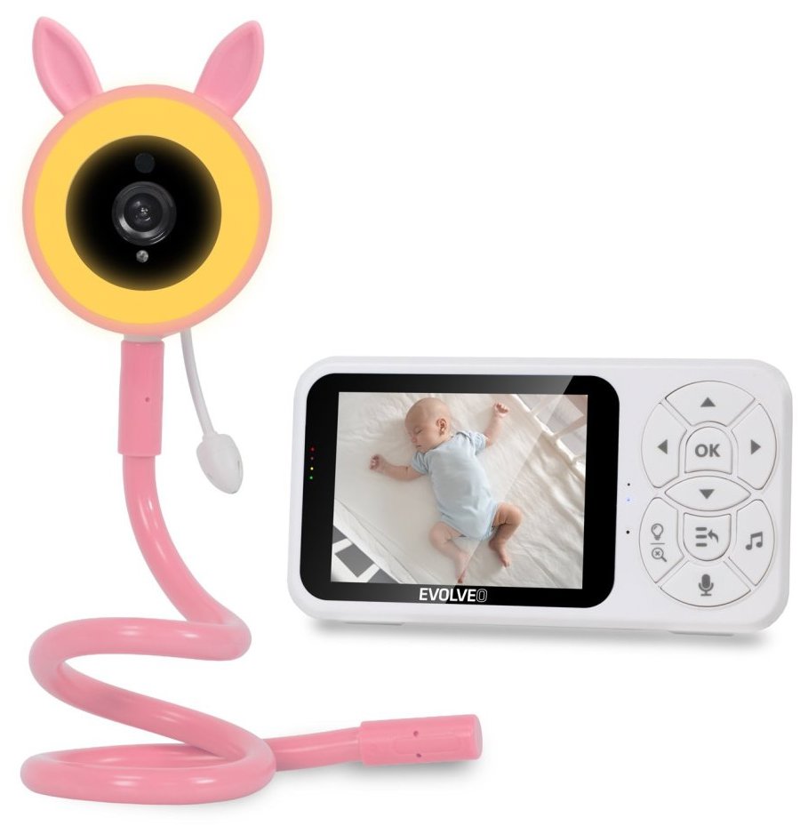 EVOLVEO Baby Monitor N35 s kamerou, VOX, teploměr, noční vidění, RGB světlo, růžová