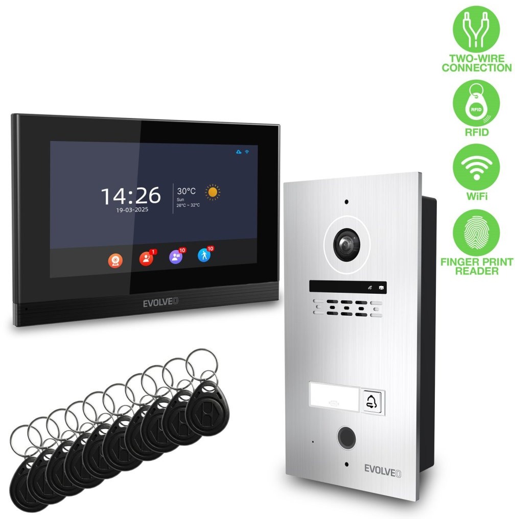 EVOLVEO DoorPhone ID-1, 2drátový s RFID, otiskem prstu a podporou ONVIF kamer