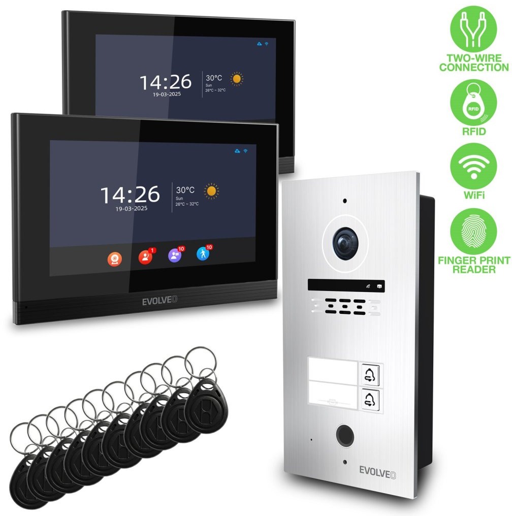 EVOLVEO DoorPhone ID-2, 2drátový pro 2 byty s RFID, otiskem prstu a podporou ONVIF kamer