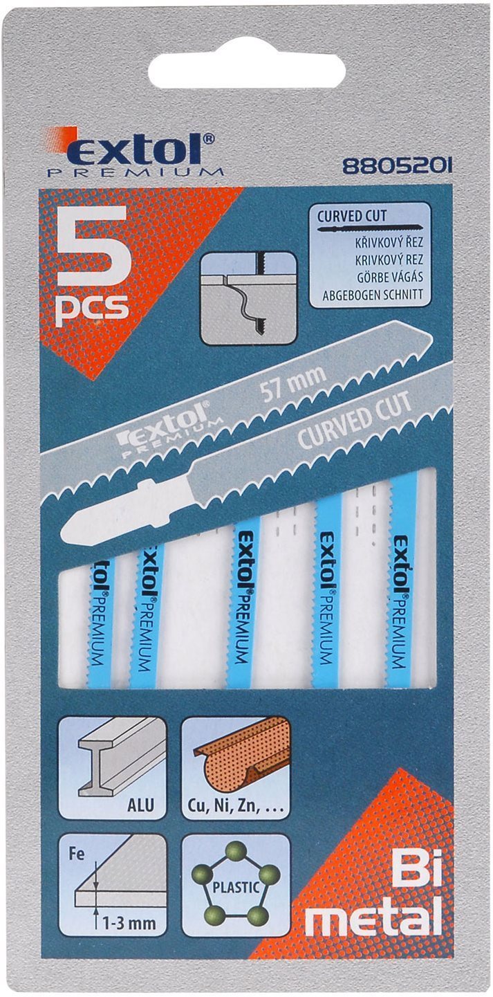 EXTOL PREMIUM plátky do přímočaré pily 5ks, 57x1,5mm, Bi-metal, 8805201