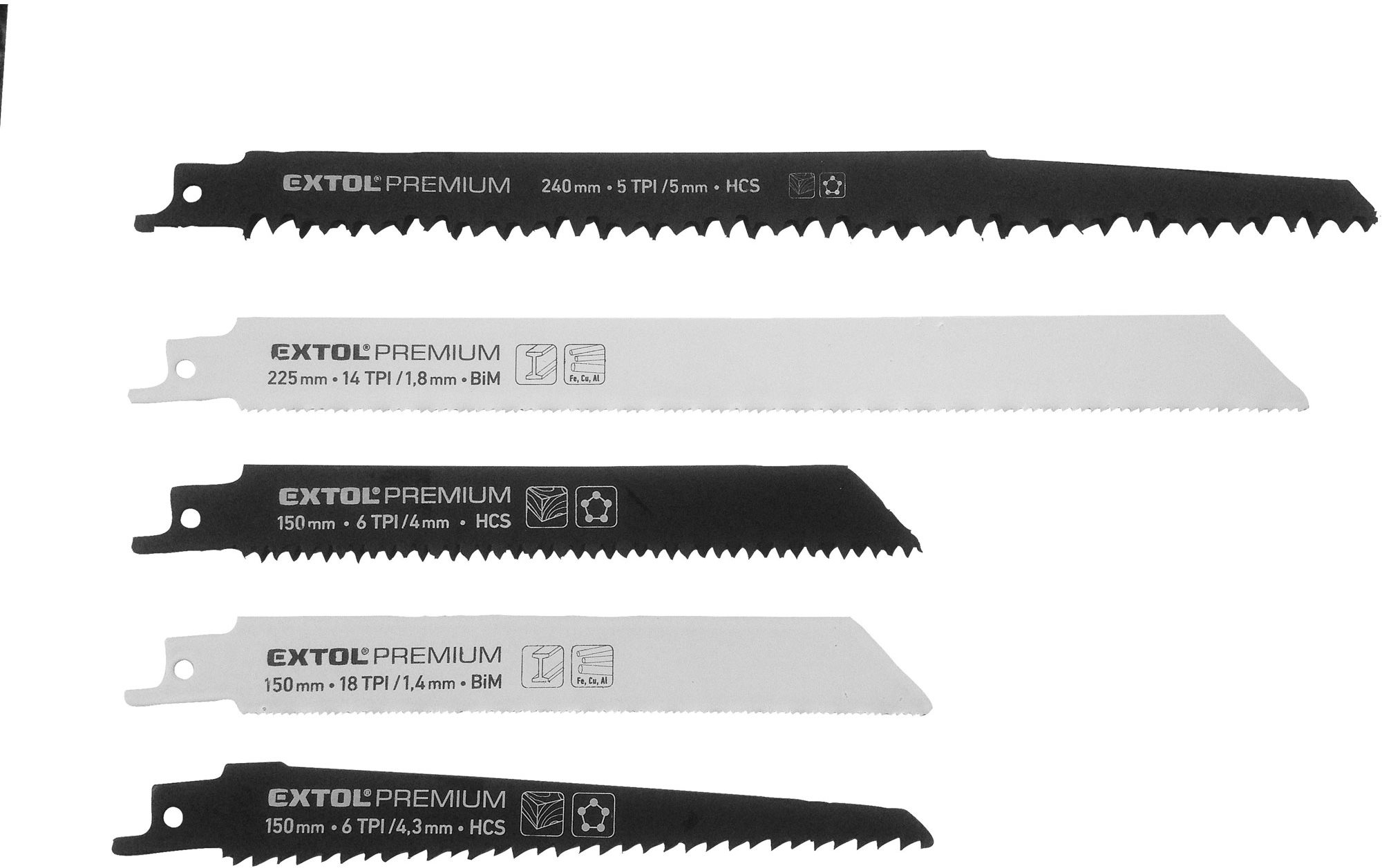 EXTOL PREMIUM plátky do pily ocasky – mix sada 5ks, HCS, BIM, 8806000