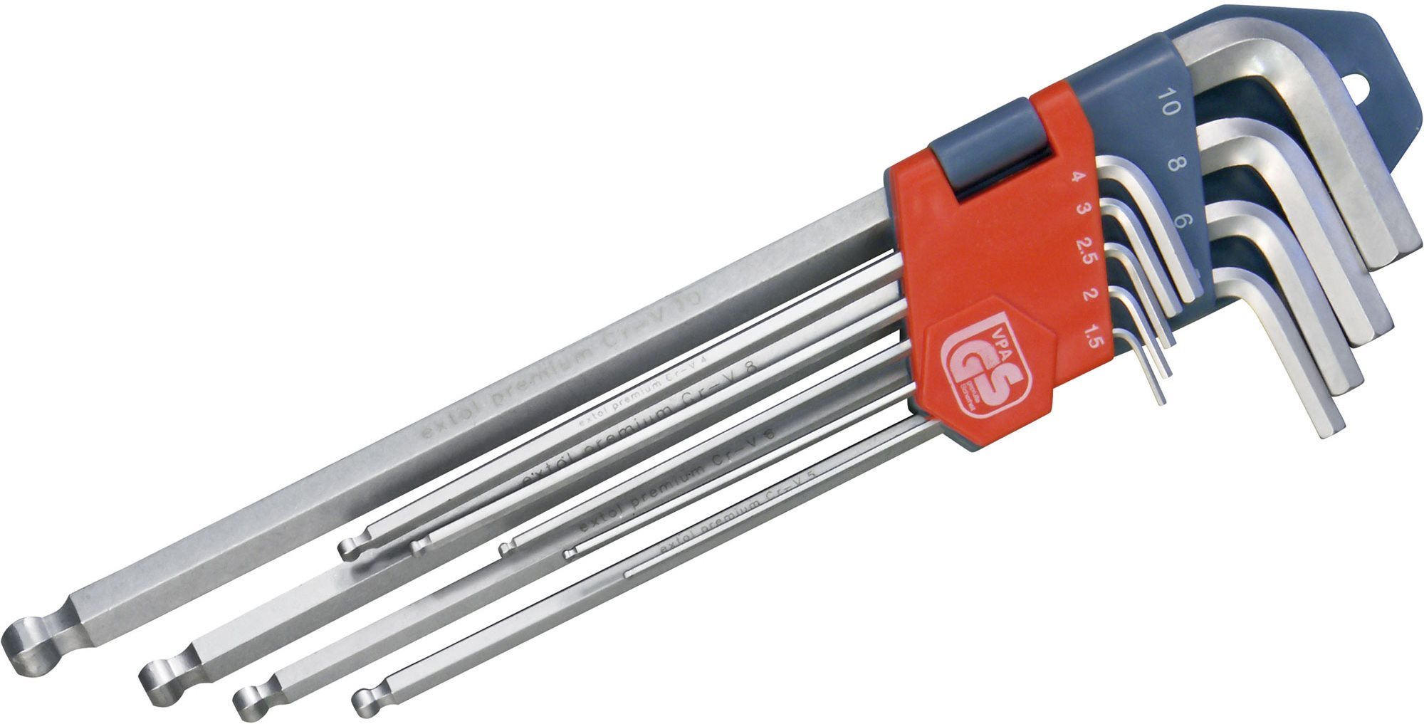 EXTOL PREMIUM L-klíče IMBUS prodloužené, sada 9ks, s kuličkou, 1,5-10mm, 8819312