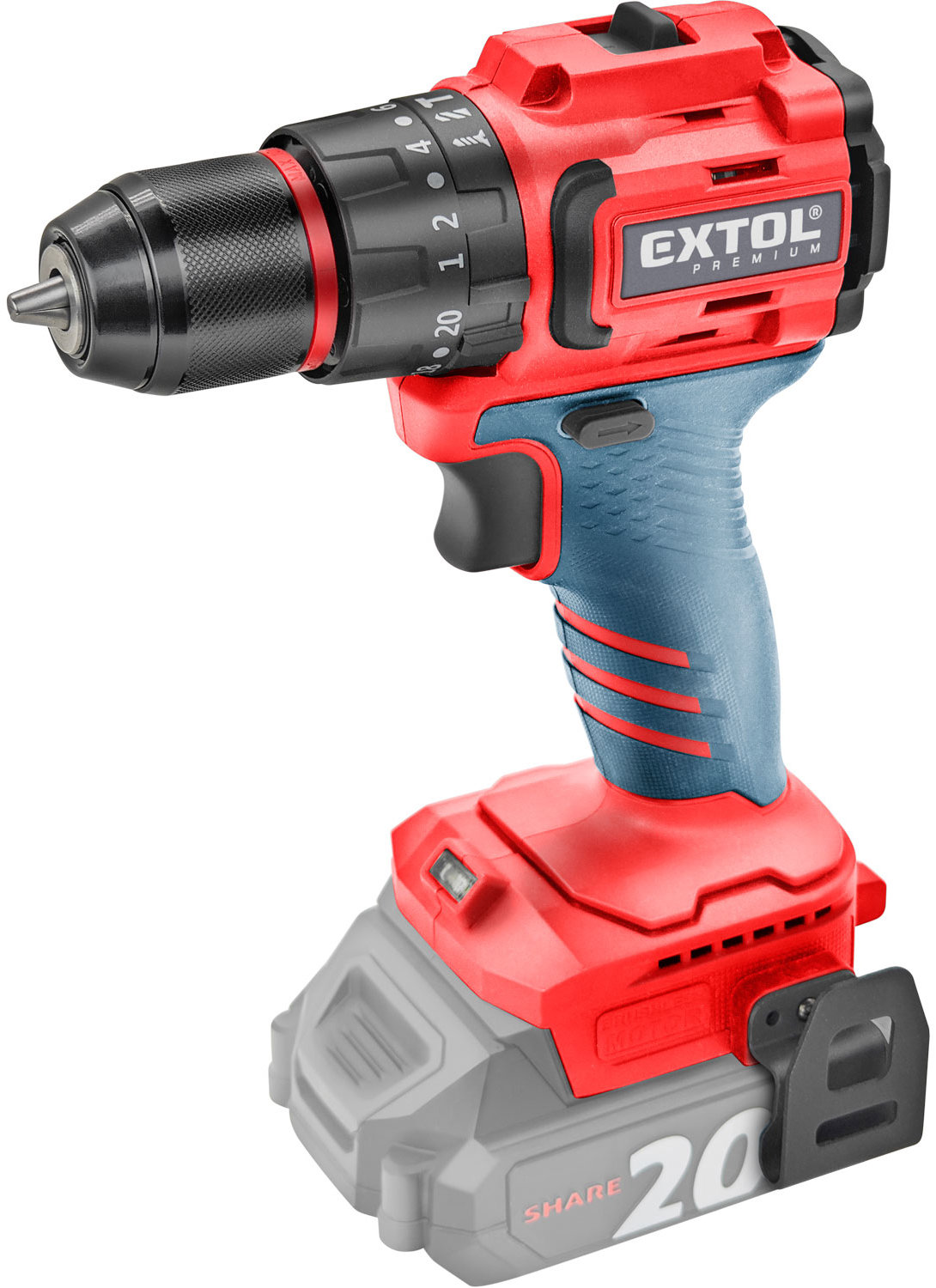 EXTOL PREMIUM Vrtací šroubovák AKU s příklepem SHARE20V, 8891807 (bez AKU)