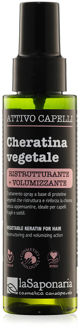 laSaponaria Rostlinný keratin na vlasy, aktivní restrukturalizační a objemový sprej 100 ml