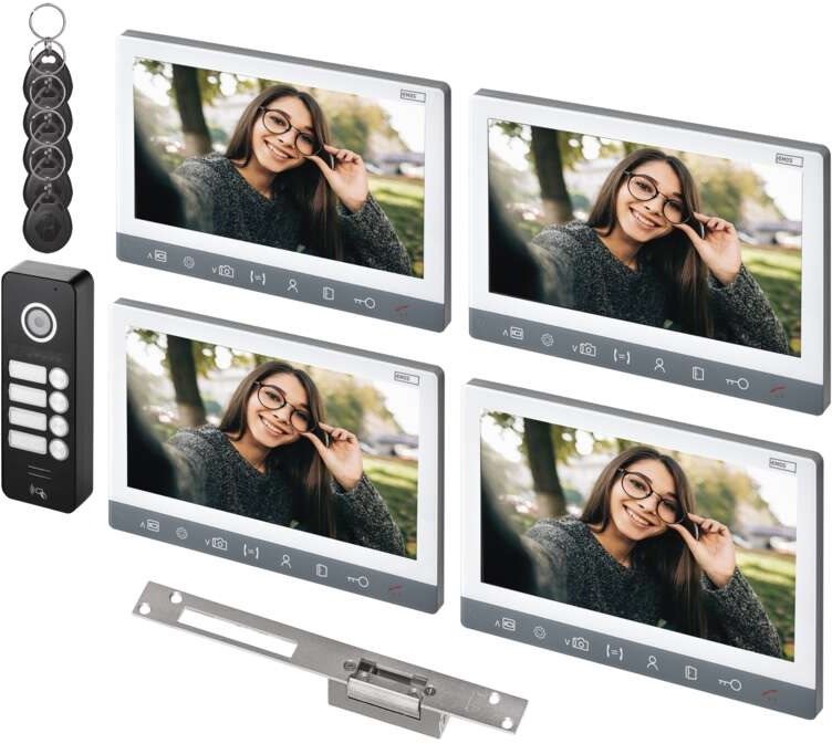 EMOS Sada videotelefonu EM-10AHD pro 4 účastníky s elektronickým zámkem otevřeno/zavřeno