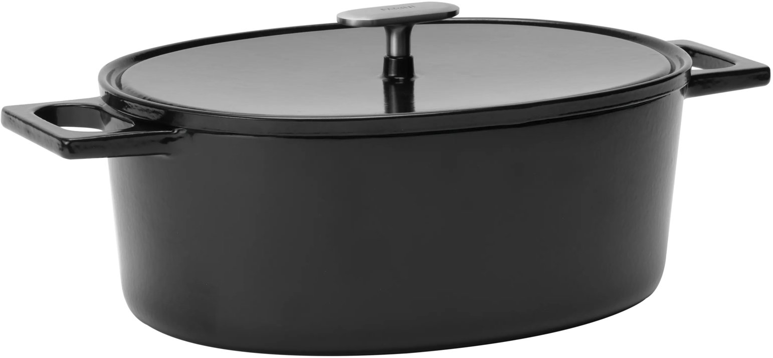 FABINI Oválný litinový pekáč Mattia 3.0 Standard, 33×25 cm, lesklý černý s poklicí