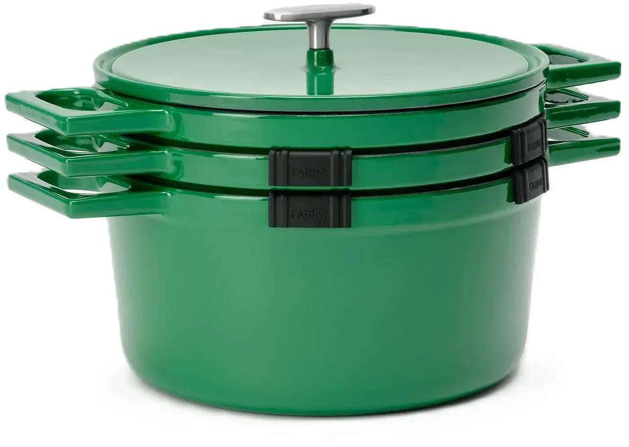 FABINI Sada litinového nádobí Mattia 3.0 Standard, 26 cm, 4 díly, stohovatelná, lesklá zelená