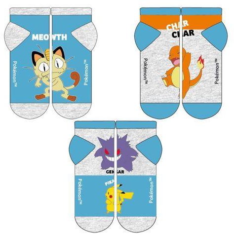 Fashion UK Sada 3 ks ponožky Pokémon modro - šedé 31-34