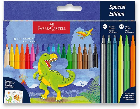 Faber-Castell Dinosaurus, kulaté, 24 barev vč. metalických a neonových