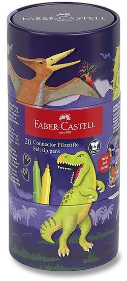 Plechová dóza s 20 barevnými fixy Faber-Castell Dinosaurus