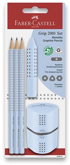 Faber-Castell Grip Set Sky Blue - robustní a odolná guma, jemný povrch válečku a skvělá přilnavost na papír.