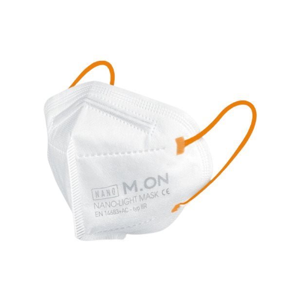 NANO M.ON - NANO LIGHT MASK JUNIORSKÁ EDICE, nano rouška ve tvaru respirátoru (10 ks) bílá + svítivě