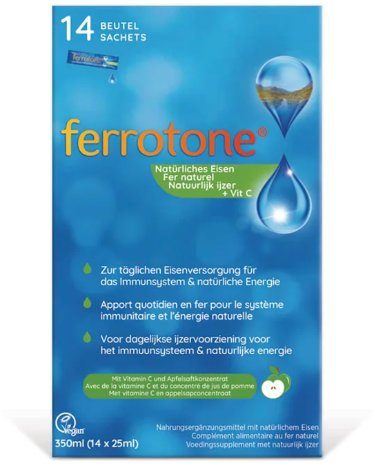 Ferrotone s vitamínem C 100% přírodní zdroj železa sáčky 14 × 20 ml
