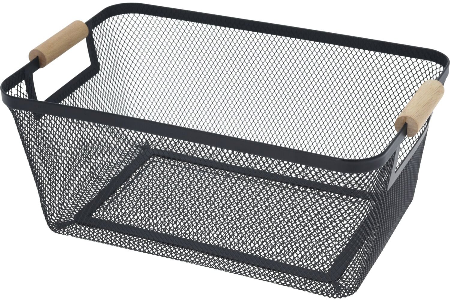 Gastro Kovový koš s dřevěnými úchyty, černý, výška 160 mm, délka 380 mm, šířka 235 mm