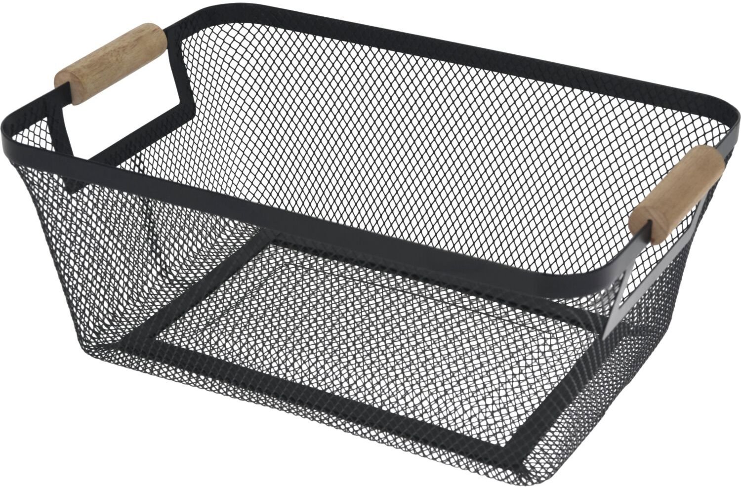 Gastro Kovový koš s dřevěnými úchyty, černý, výška 133 mm, délka 330 mm, šířka 225 mm