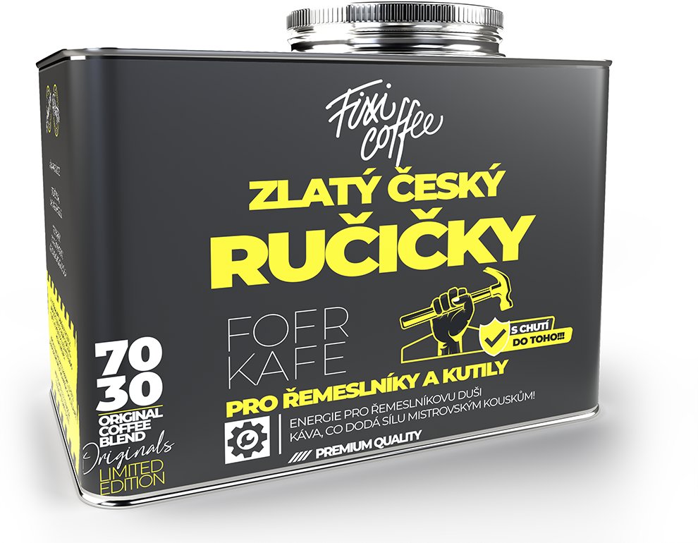 Fixi Coffee Fofrkafe – Zlatý český ručičky – stylový plechový kanystr 250 g