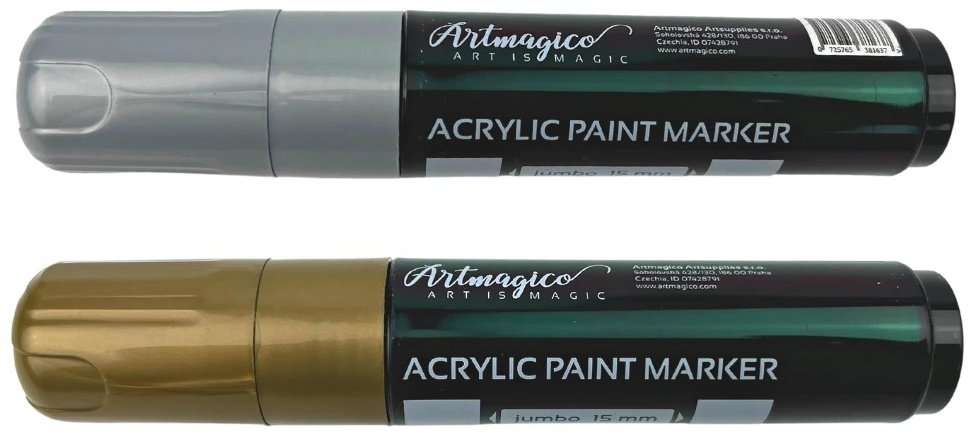 Artmagico akrylový popisovač Jumbo 15 mm, 2 ks, zlatý, stříbrný