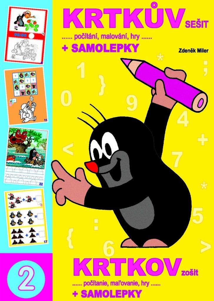 Krtkův sešit počítání, malování, hry + samolepky